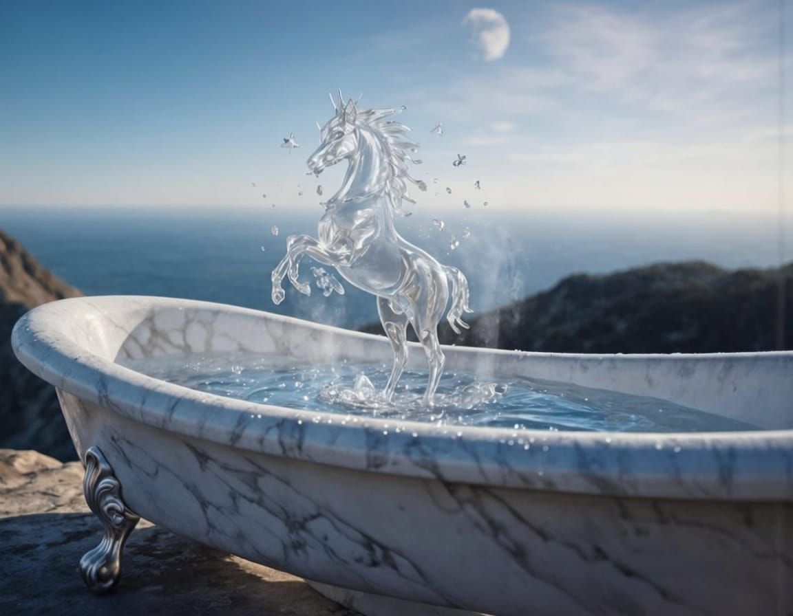 Marble Bathtub With Liquid Horse Splash
