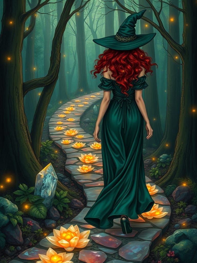 Enchanted Forest Witch in Art Nouveau Style