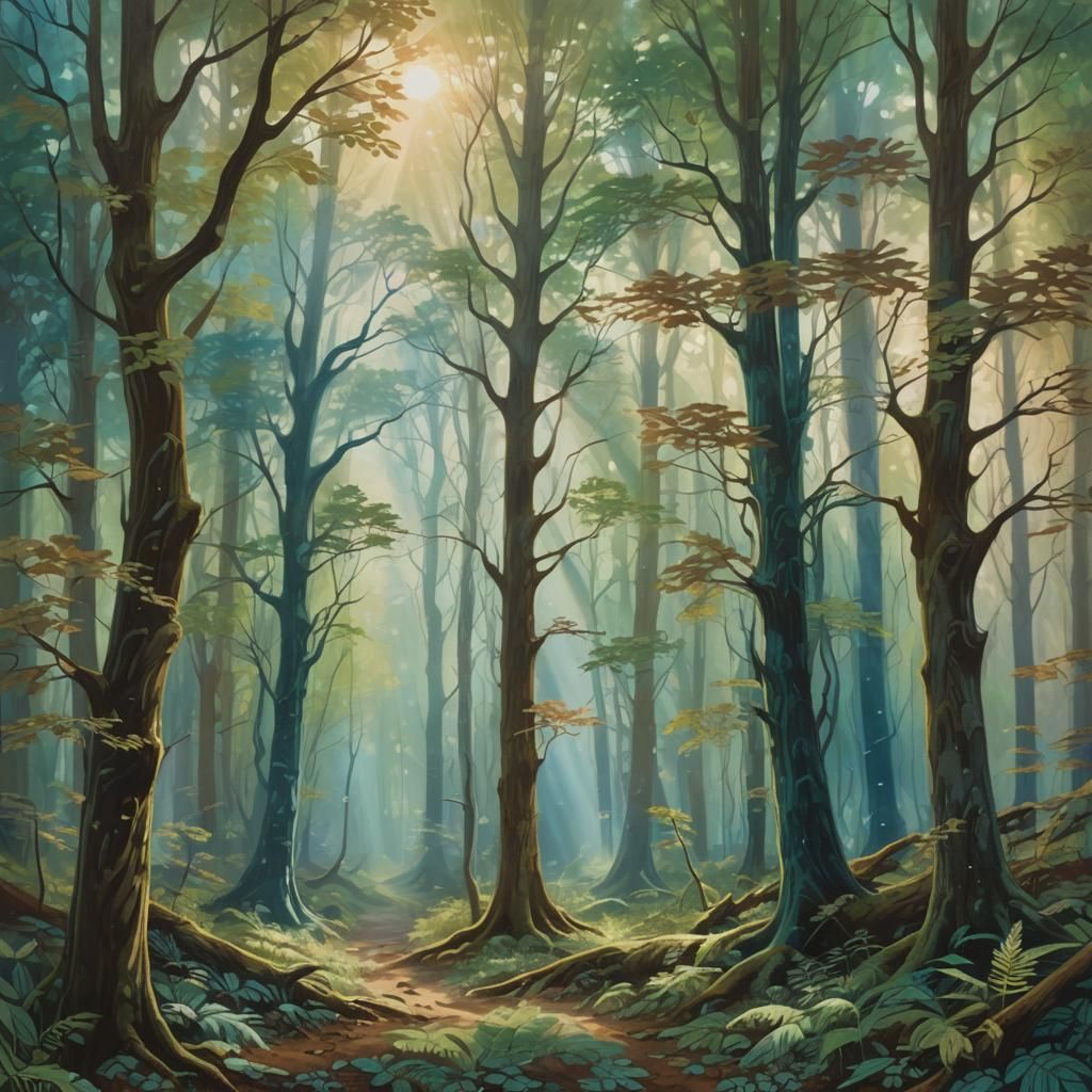 Mystical Forest Landscape in Group of Seven Style