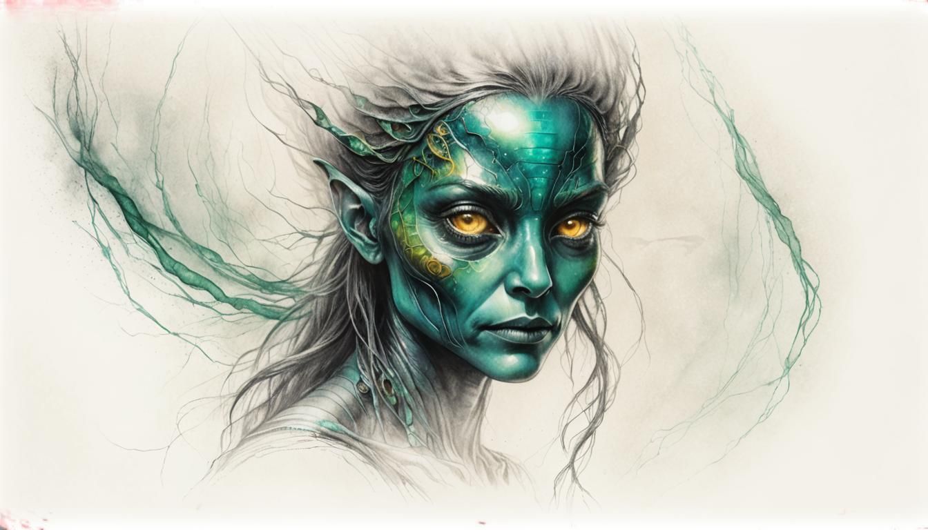 Alien Beauty Radiates Light in Charcoal Portrait