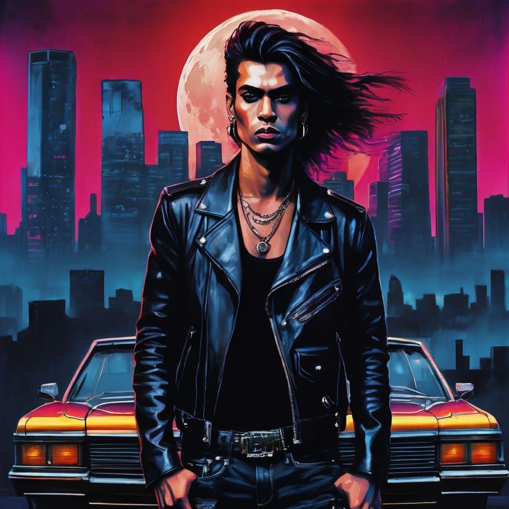 Charismatic Rockstar in Black Leather and Ripped Jeans