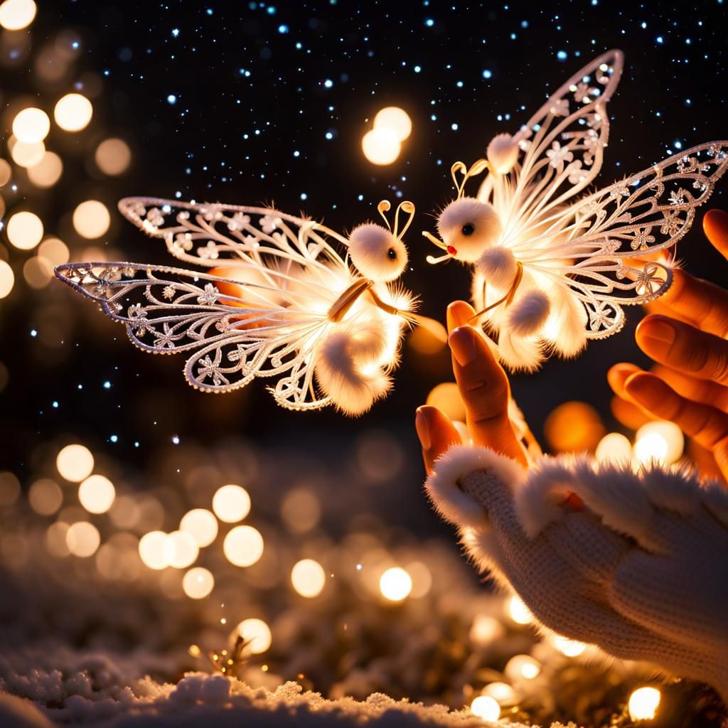 Tiny Fairy on Snowy Winter Night