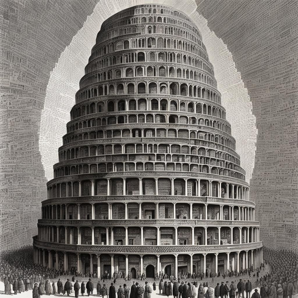 Monochromatic Ink Drawing of Babel Tower