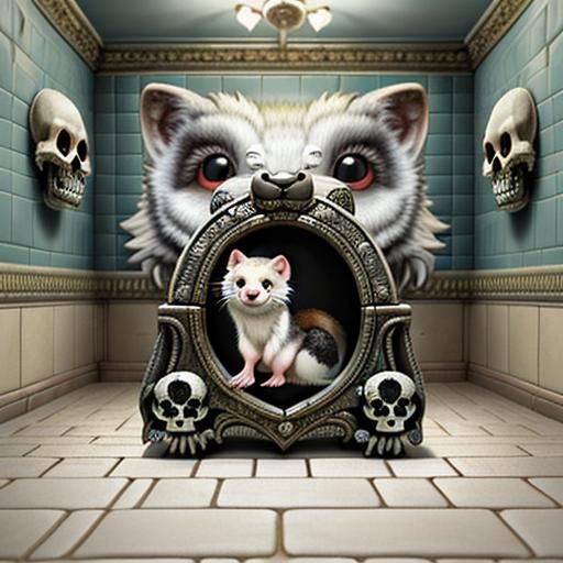 Surreal Wolf-Ferret Hybrid in Ornate Room