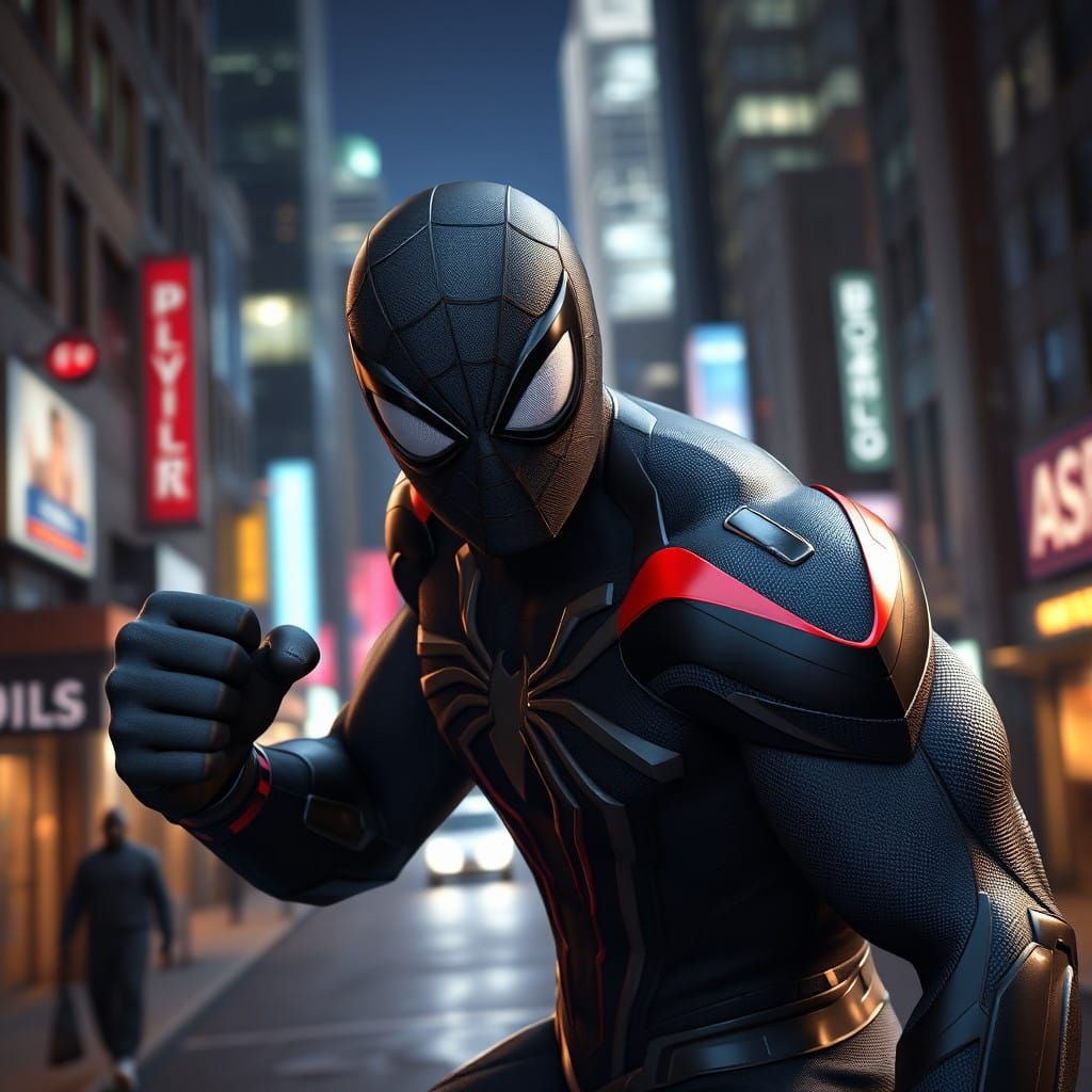 Epic Black Spiderman Hulks Up in Urban City Nighttime