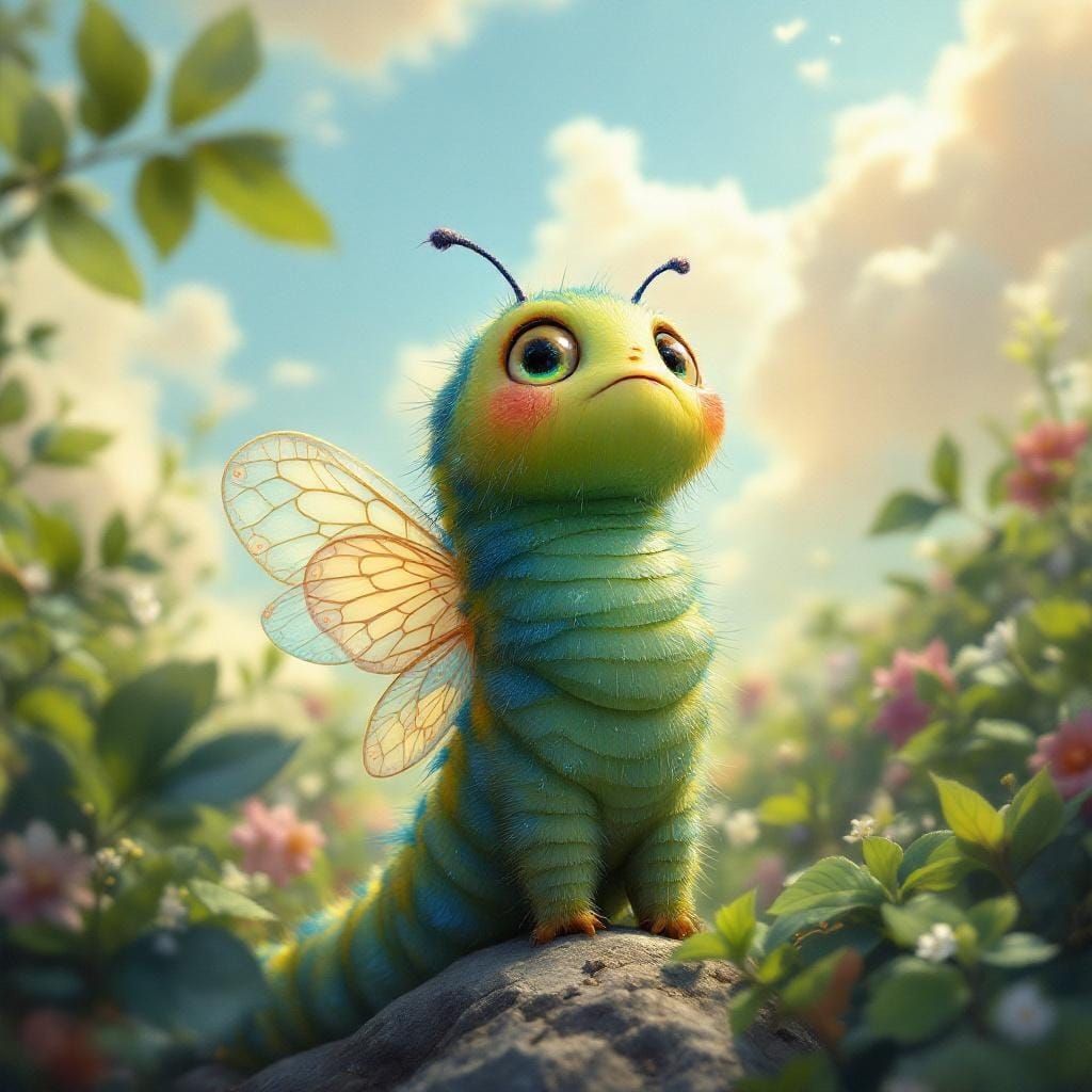Caterpillar's Dream of Flight in Matte Painting Style