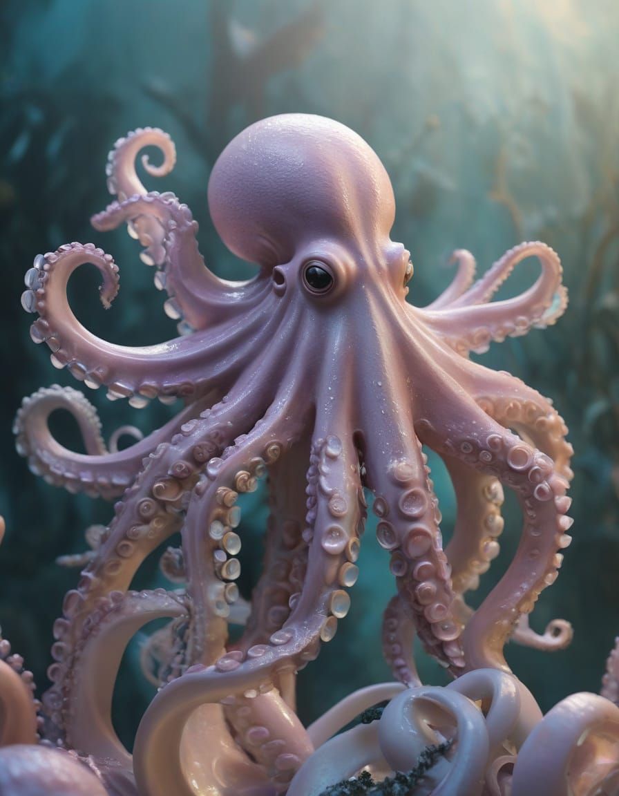 Whimsical Octopus Sculpture in Fantasy Landscape