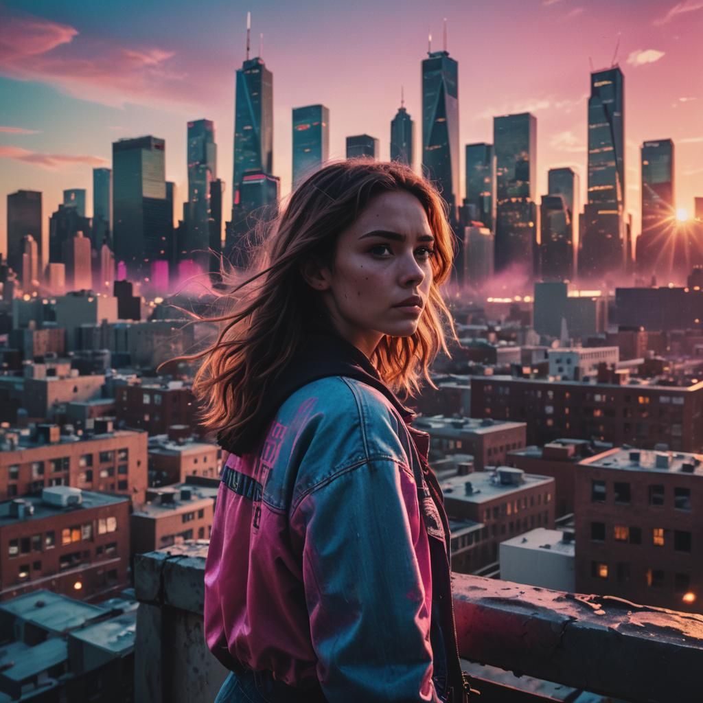 Defiant Girl in Sunset City, Cinematic Film Still