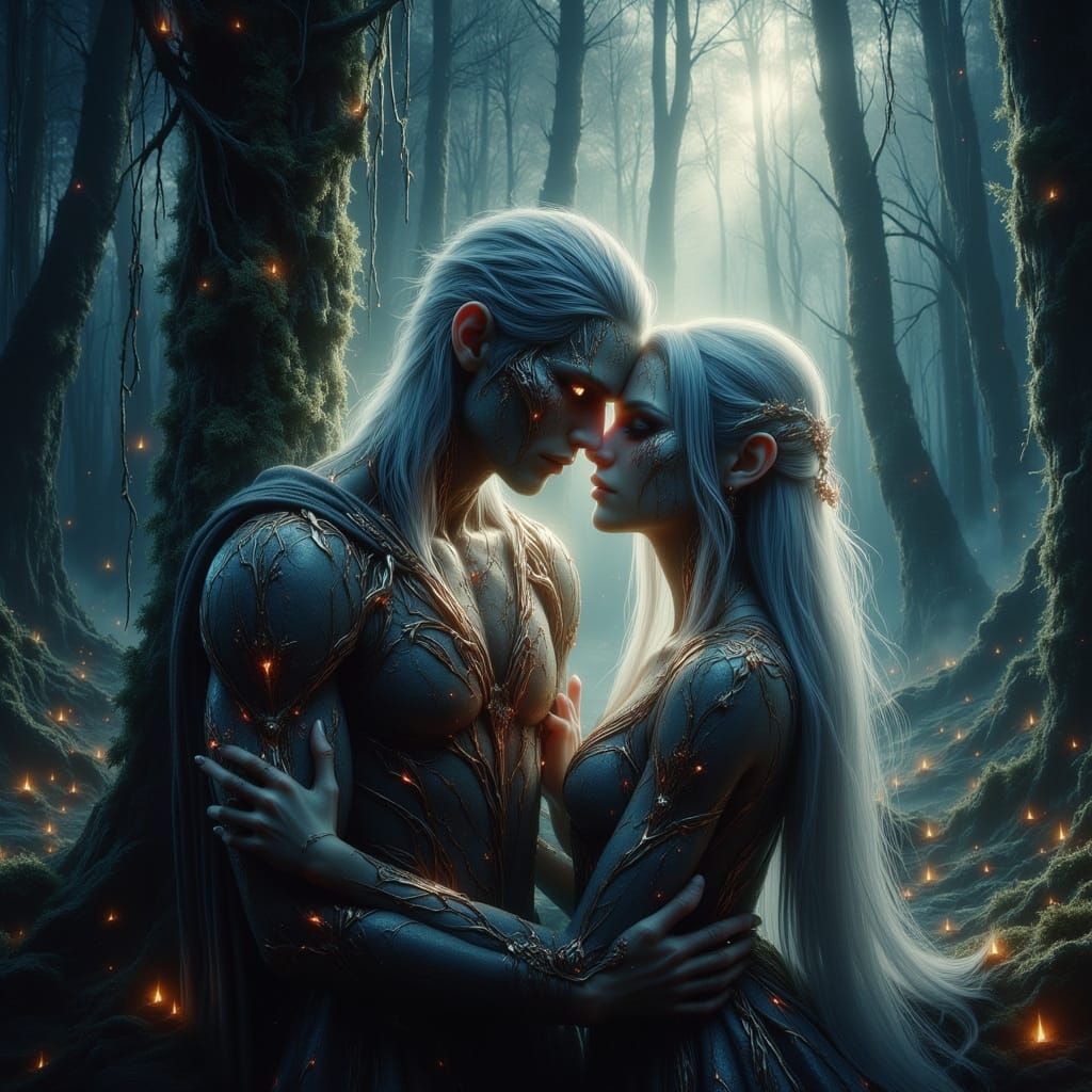 Fae Rebel and Earth Genasi in Enchanted Forest