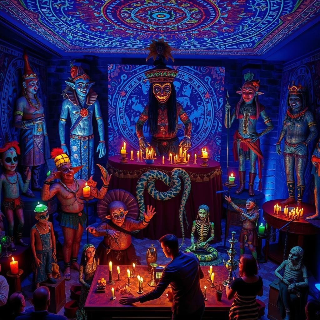 Creepy Underground Ceremony with Pagan Idols