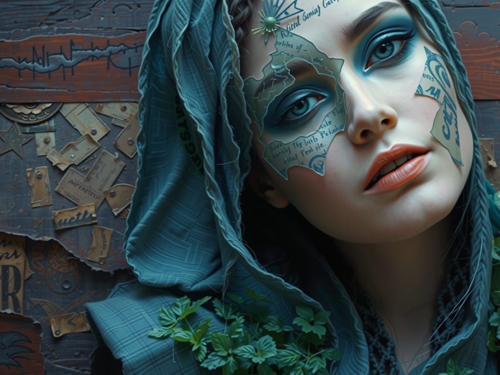 Mixed Media Collage with Vintage Paper and Fabric