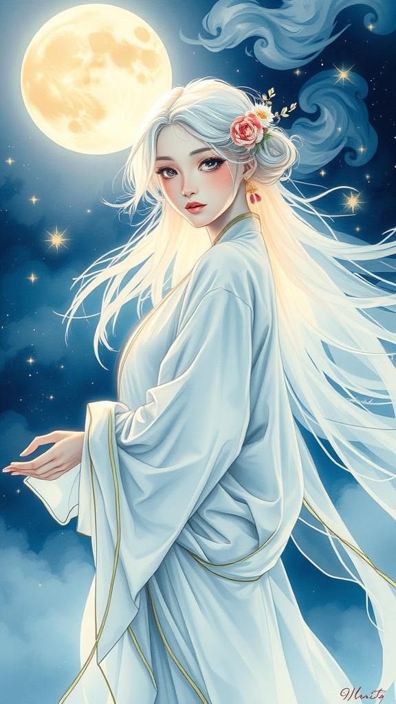 Ethereal Ghost in Oriental Watercolor Style