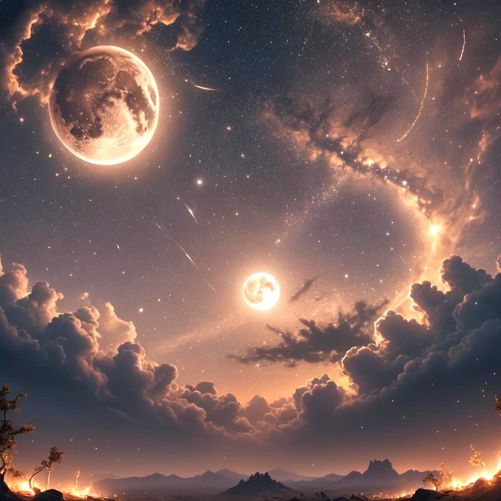 Moon Dance in Starry Sky: Fantasy Art