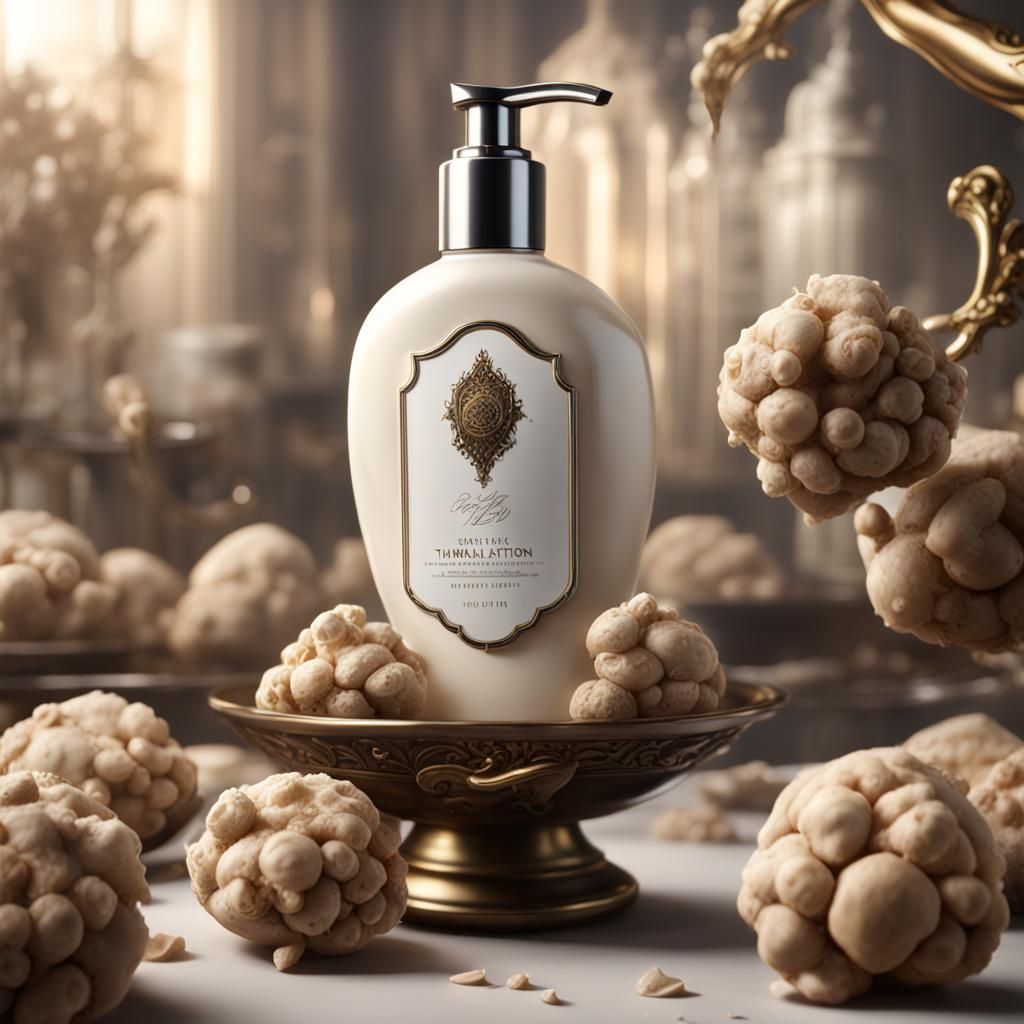 Body Lotion Advertisement on Truffle Label Table