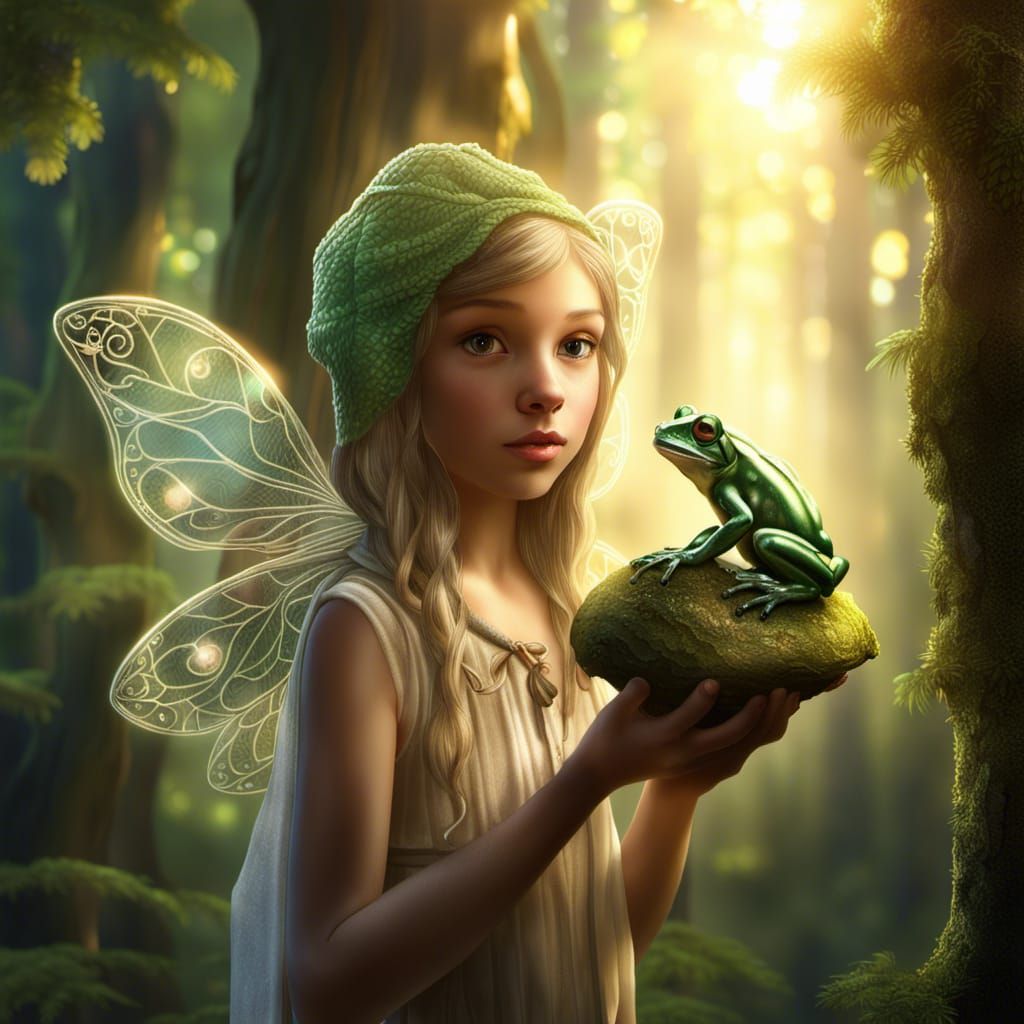 Winged Tree Fairy Holding Mushroom Frog