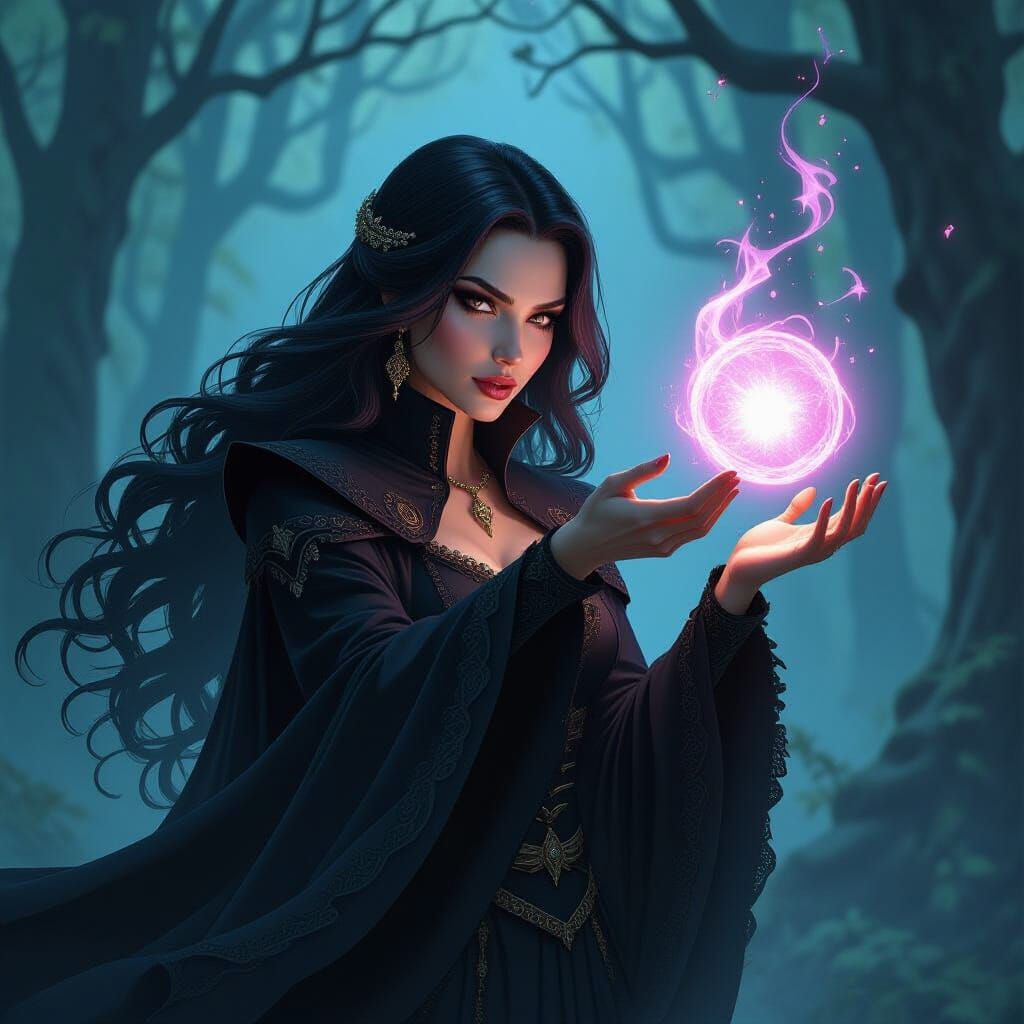 Yennefer Casting Spell in Mystical Forest