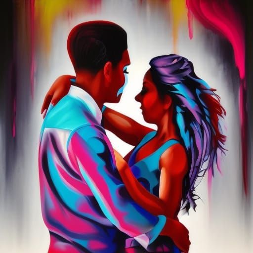 Colorful Bachata Dance Couple in Graffiti Art Style