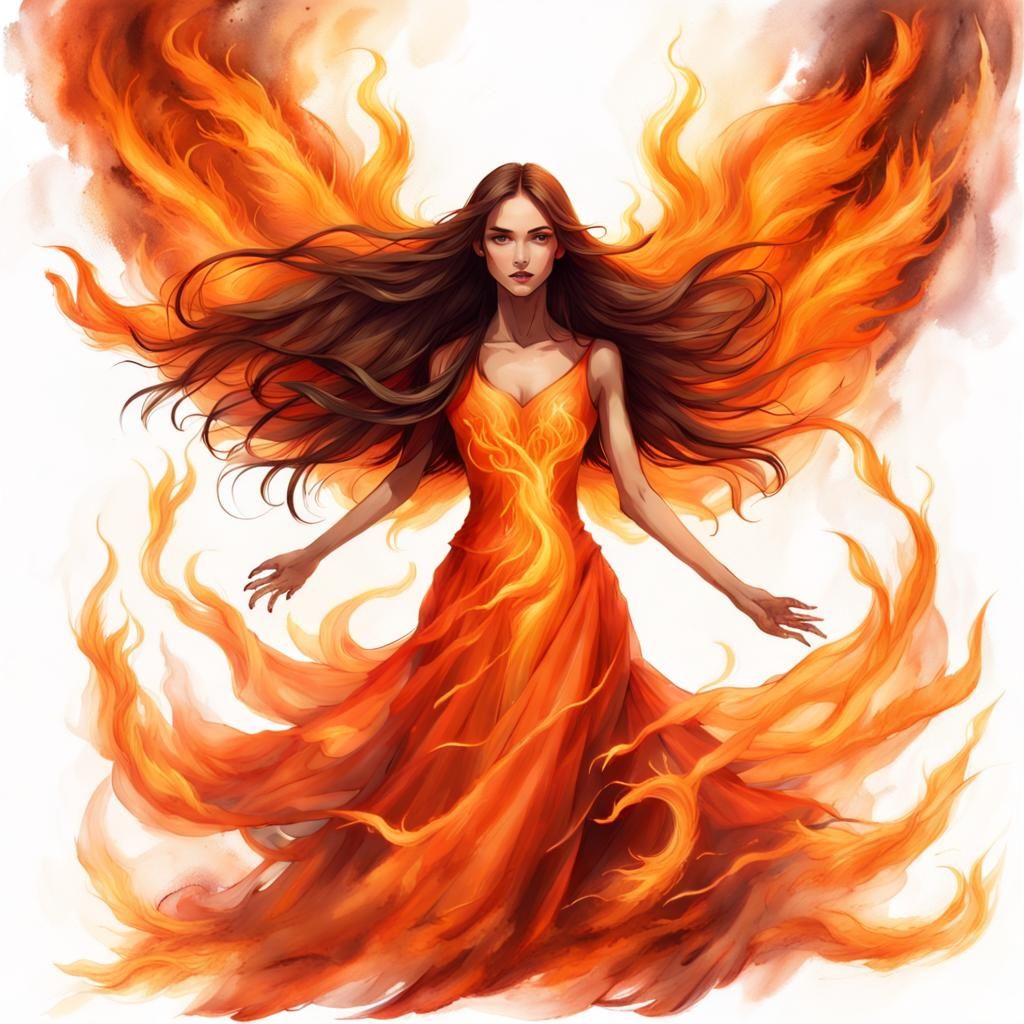 Fiery Phoenix Rebirth: Woman in Flames