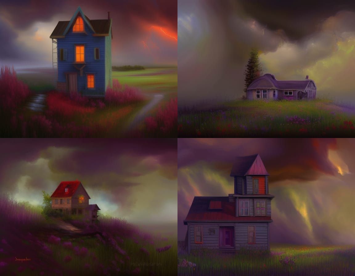 Prairie House in Thunderstorm: Impressionist Digital Art