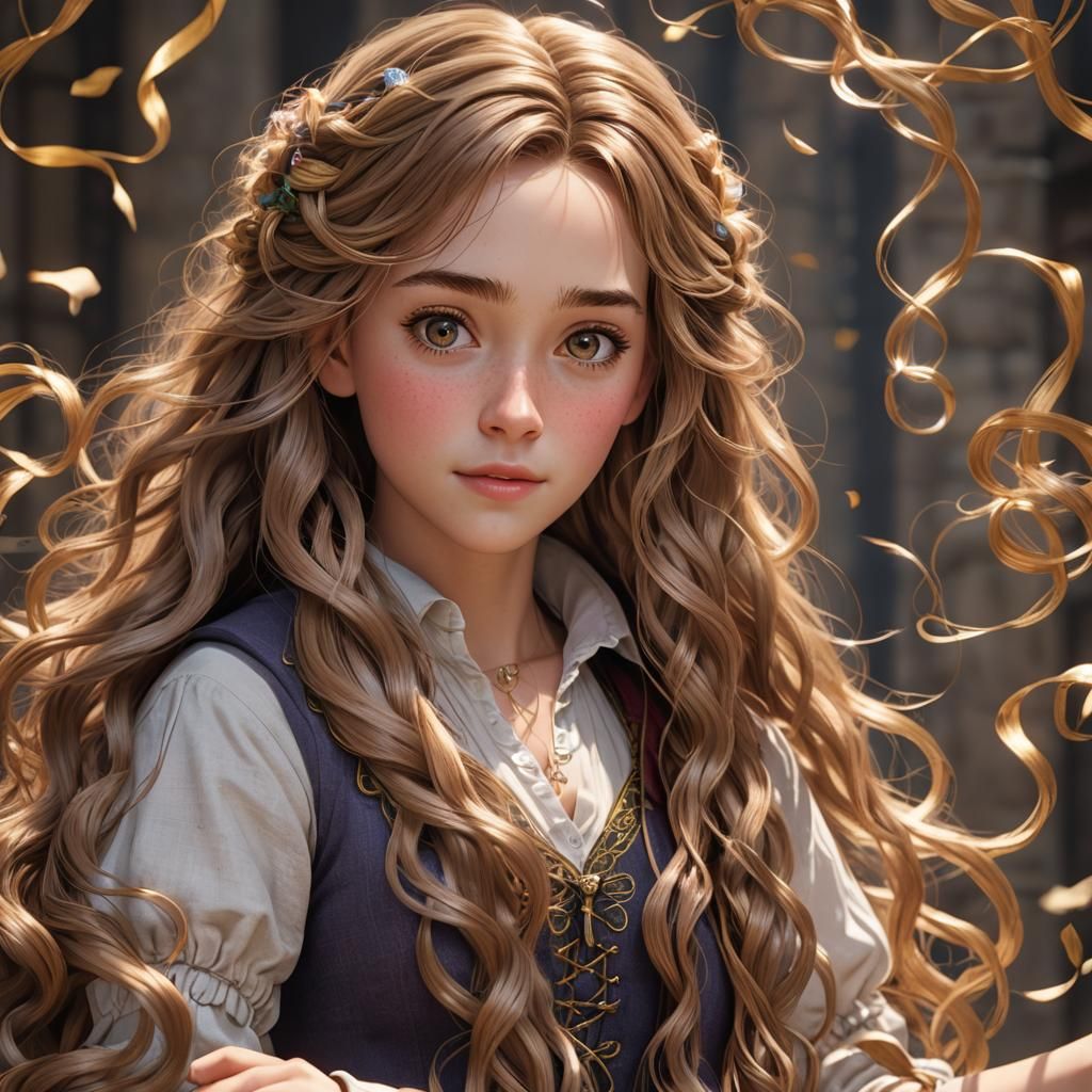 Anime Rapunzel with Extra Long Hair in 3D