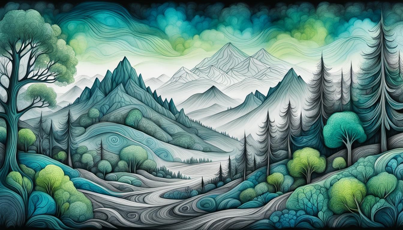 Fantasy Landscape in Detailed Charcoal Drawing