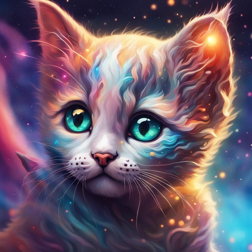 Cute Galaxy Kitten in Hyperrealistic Style