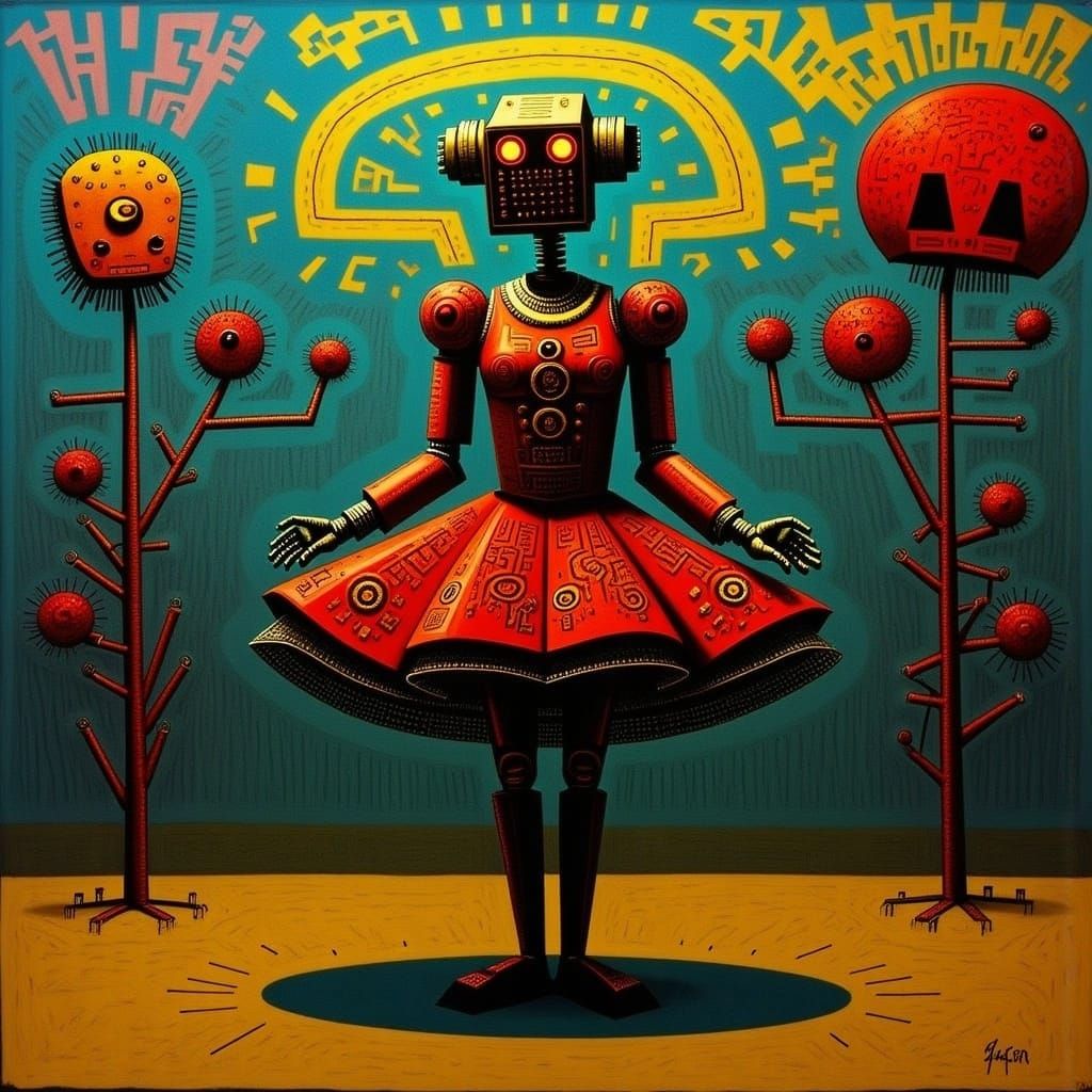 Robot Ballerina Portrait in Oil Painting Style