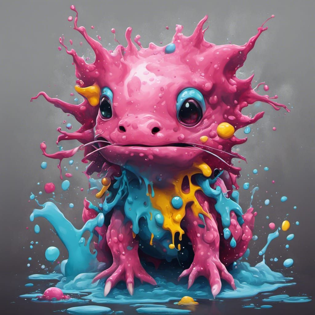 Cute Axolotl in Polychromatic 3D Graffiti Style