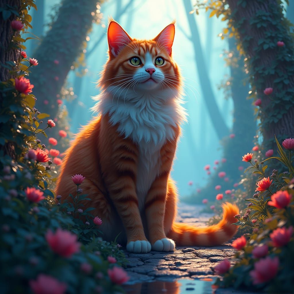 Majestic Cat in Futuristic Landscape