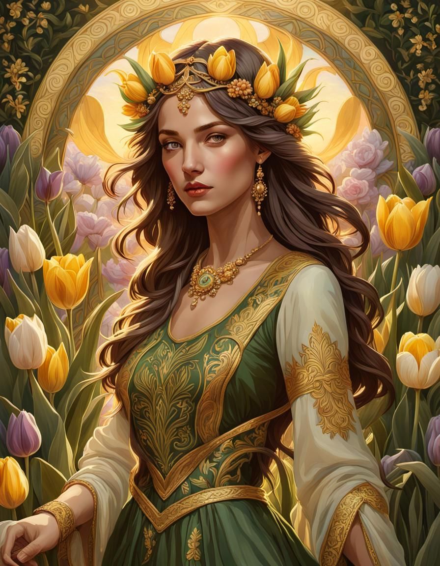 Ostara, Goddess of Easter, in Art Nouveau Style