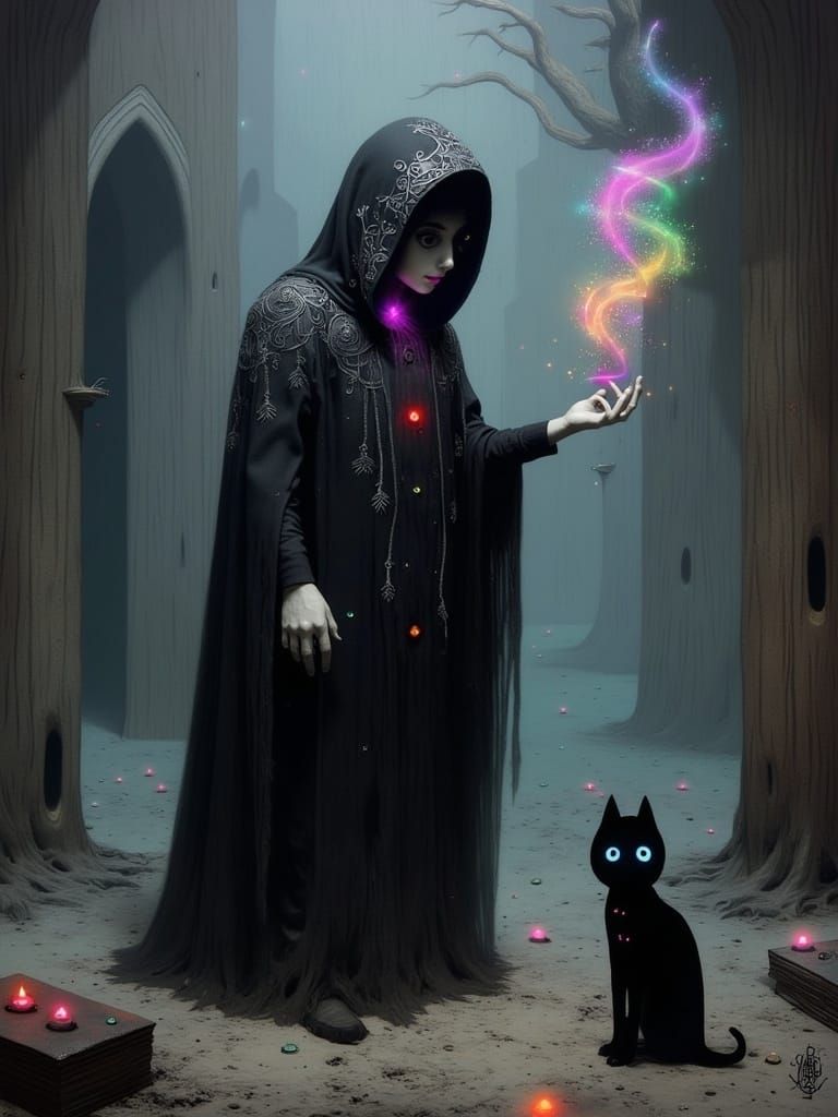 Halloween Witch Casting Spell in Dark Surrealism