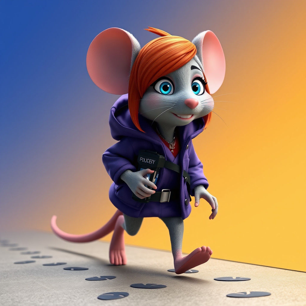 Mouse Police Officer Following Trail: 3D Digital Art