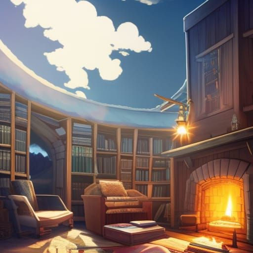 Cozy Library Nook in Ghibli Anime Style