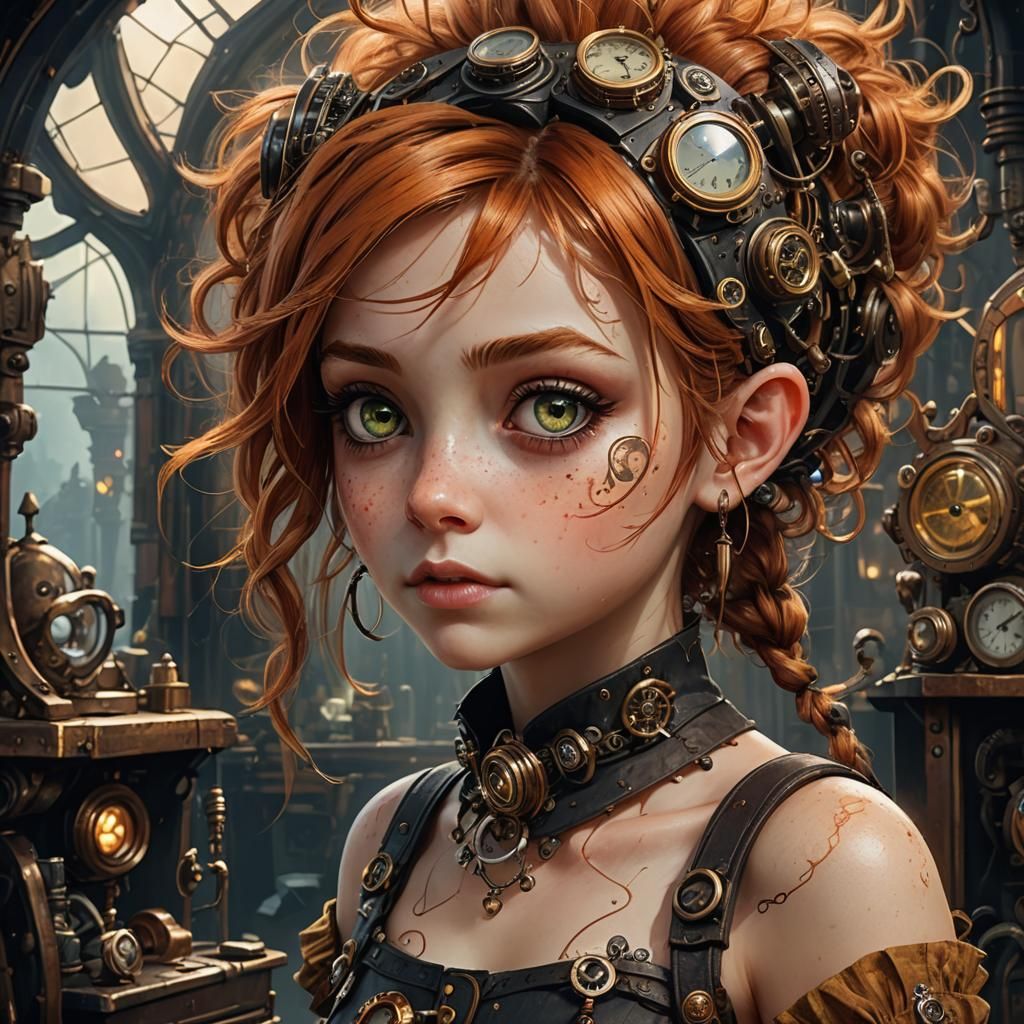 Whimsical Steampunk Pixie in Digital Art Style