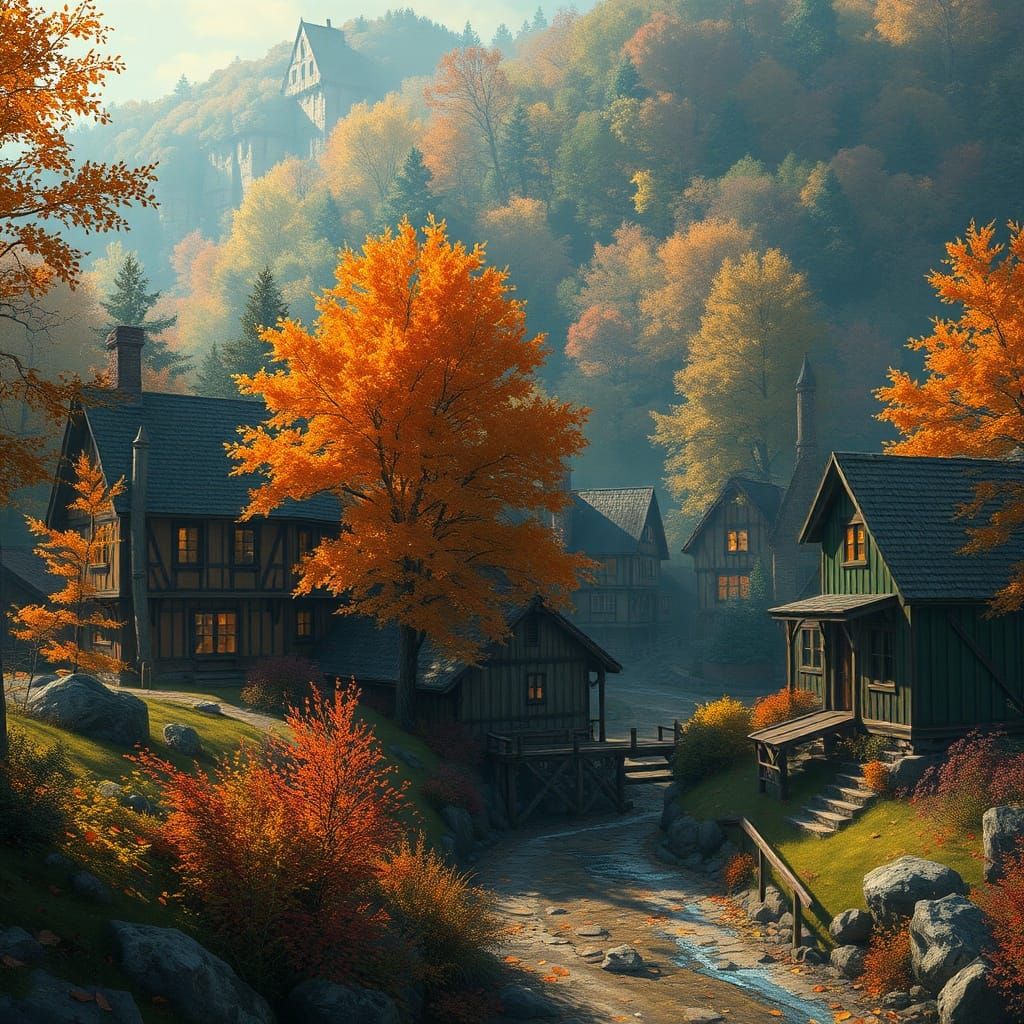Vermont Village in Autumn: Dynamic Lighting Concept Art