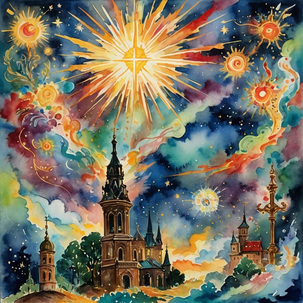 Illuminated Lamp Shines in Gouache Style