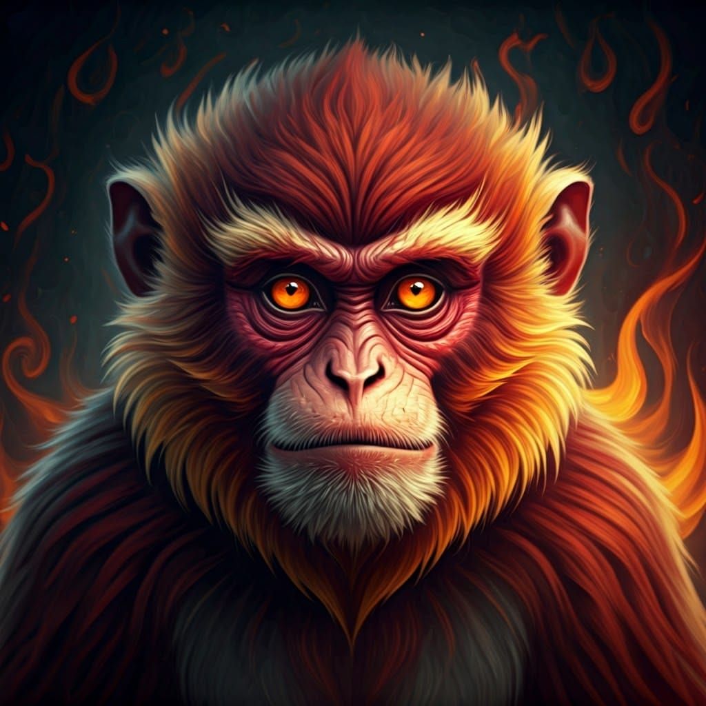Infernal Chinese Fire Monkey in Oil Paints