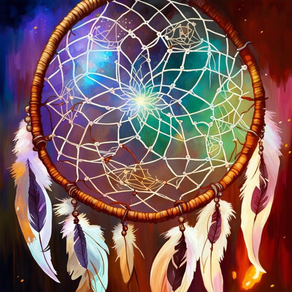 Glowing Dreamcatcher in Gouache and Watercolor