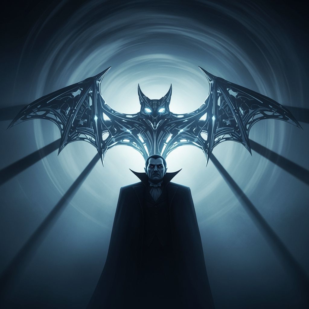 Dracula's Cyberpunk Bat-Signal in Mist