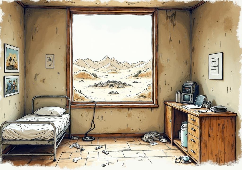 Moebius-Inspired Sci-Fi Office with Alien Desert View