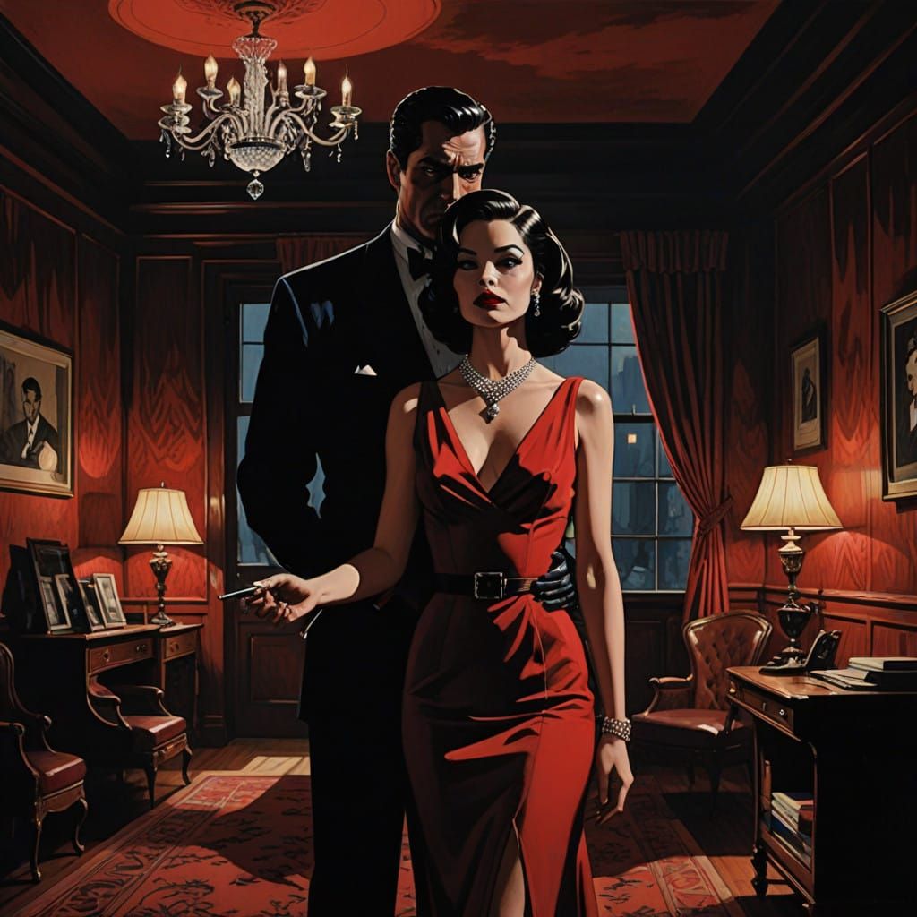 Sultry Femme Fatale in Vintage Study