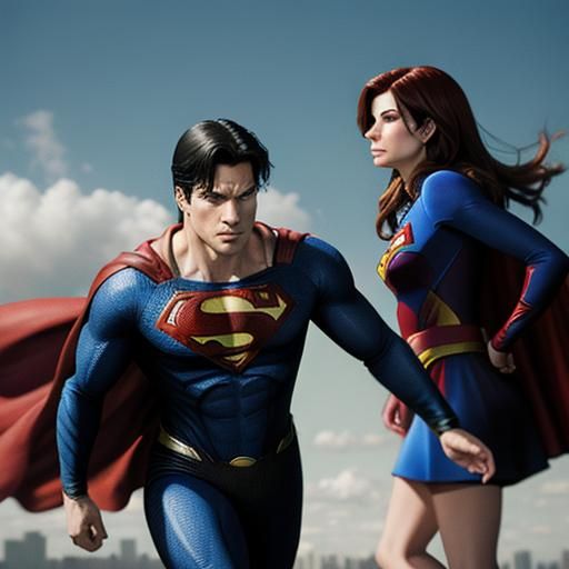 Dylan spray berry as Superman with Sandra Bullock as Superwoman