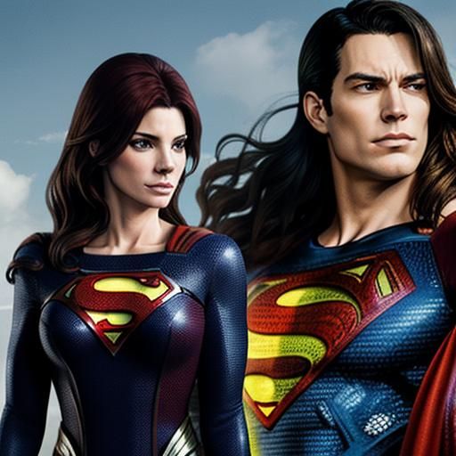 Dylan spray berry as Kaal El with Sandra Bullock as Superwoman