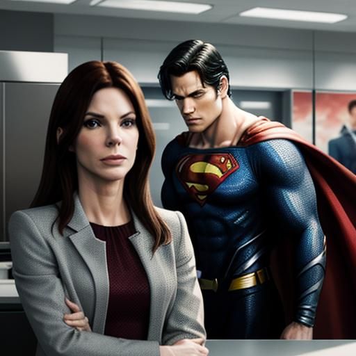 Dylan spray berry as Superman with Sandra Bullock as Lois Lane in Daily Planet