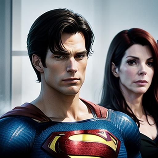 Dylan spray berry as Superman with Sandra Bullock as Lois Lane