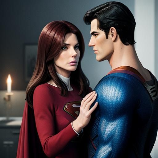 Dylan spray berry as Superman with Sandra Bullock as Lois Lane