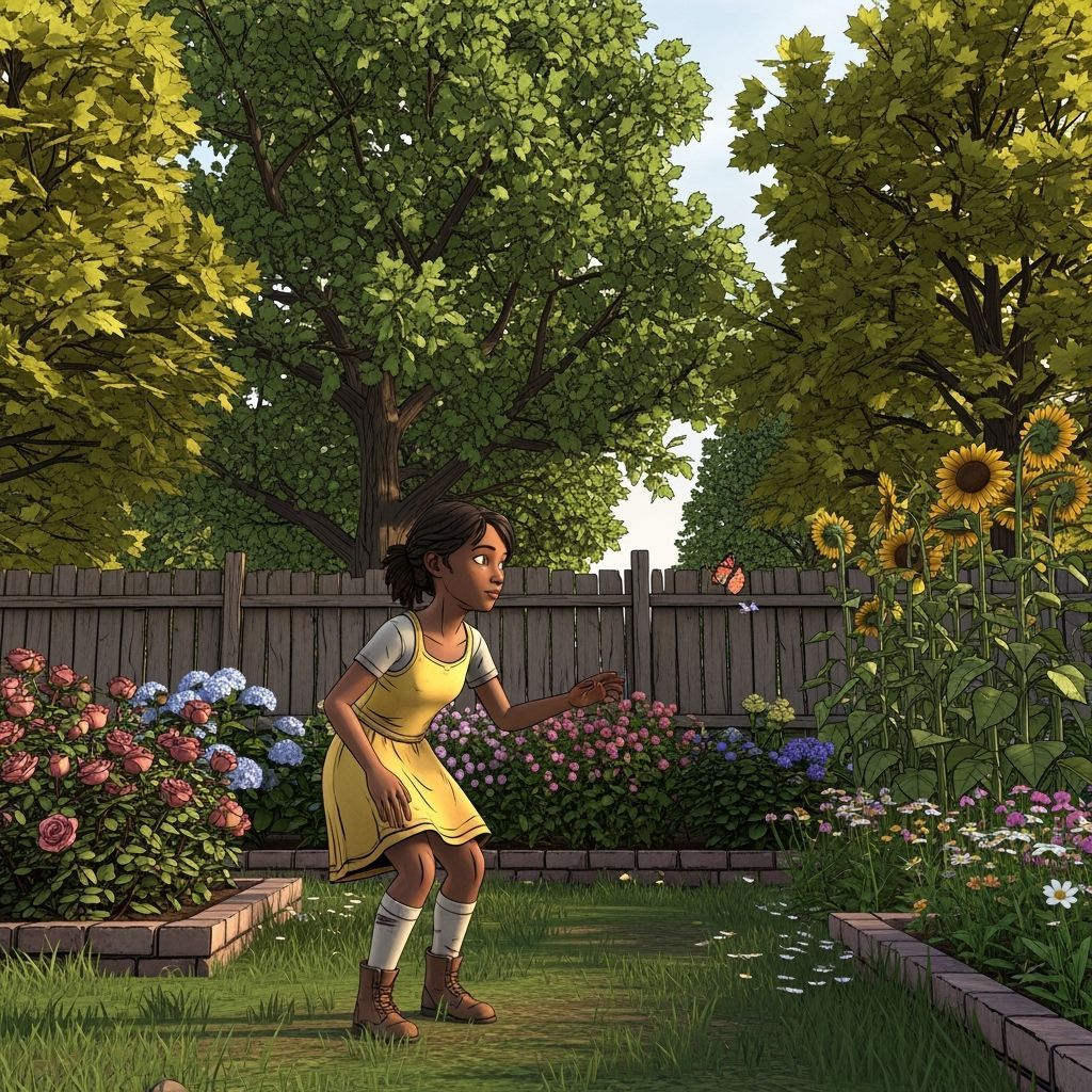 Clementine in Backyard Garden, 3D Rendered Image