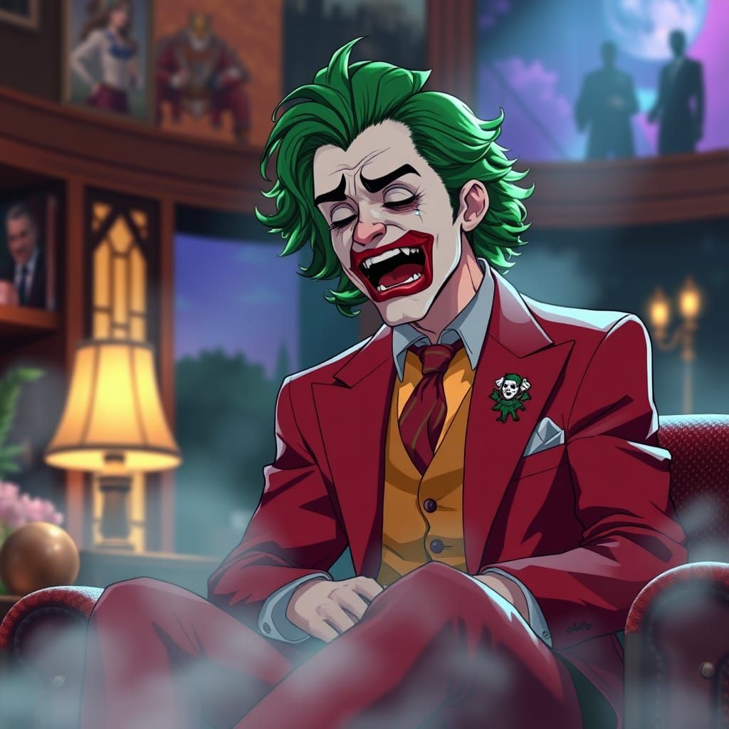Anime Joker on Talk Show in Hyperdetailed Style