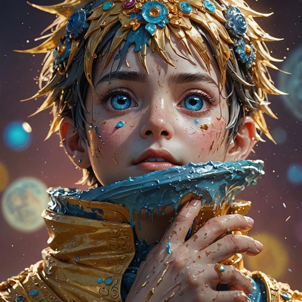 Wizard Gazing at Moon in Hyperrealistic Splash Art