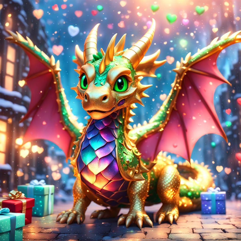 Cute Christmas Dragon with Galaxy Eyes